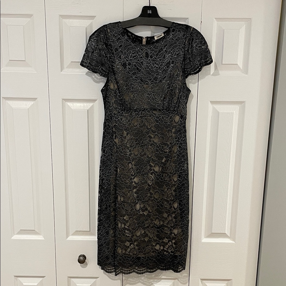L’AGENCE Black-Metallic Lace Dress with Slip